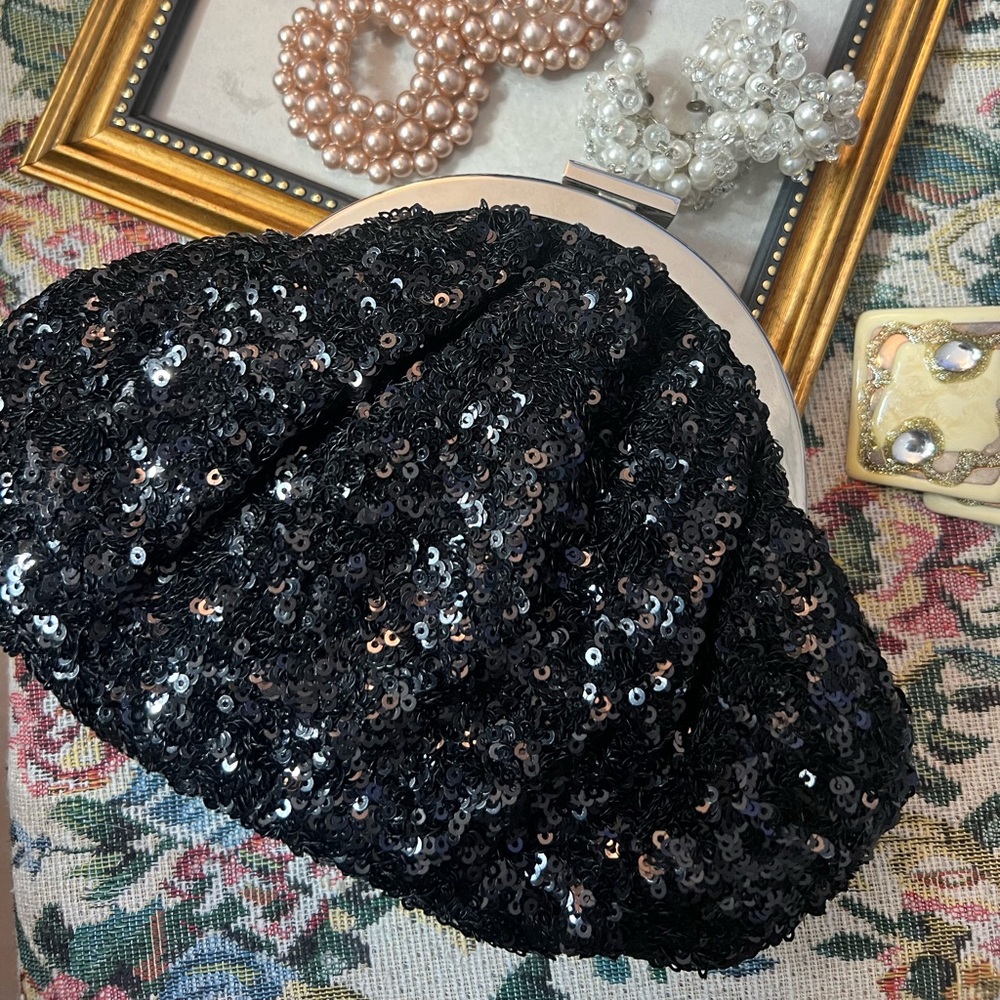 Vintage Black Sequin Evening Clutch Bag – GLINT